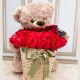 Ramo de Rosas Oso de Peluche - Carmesí 